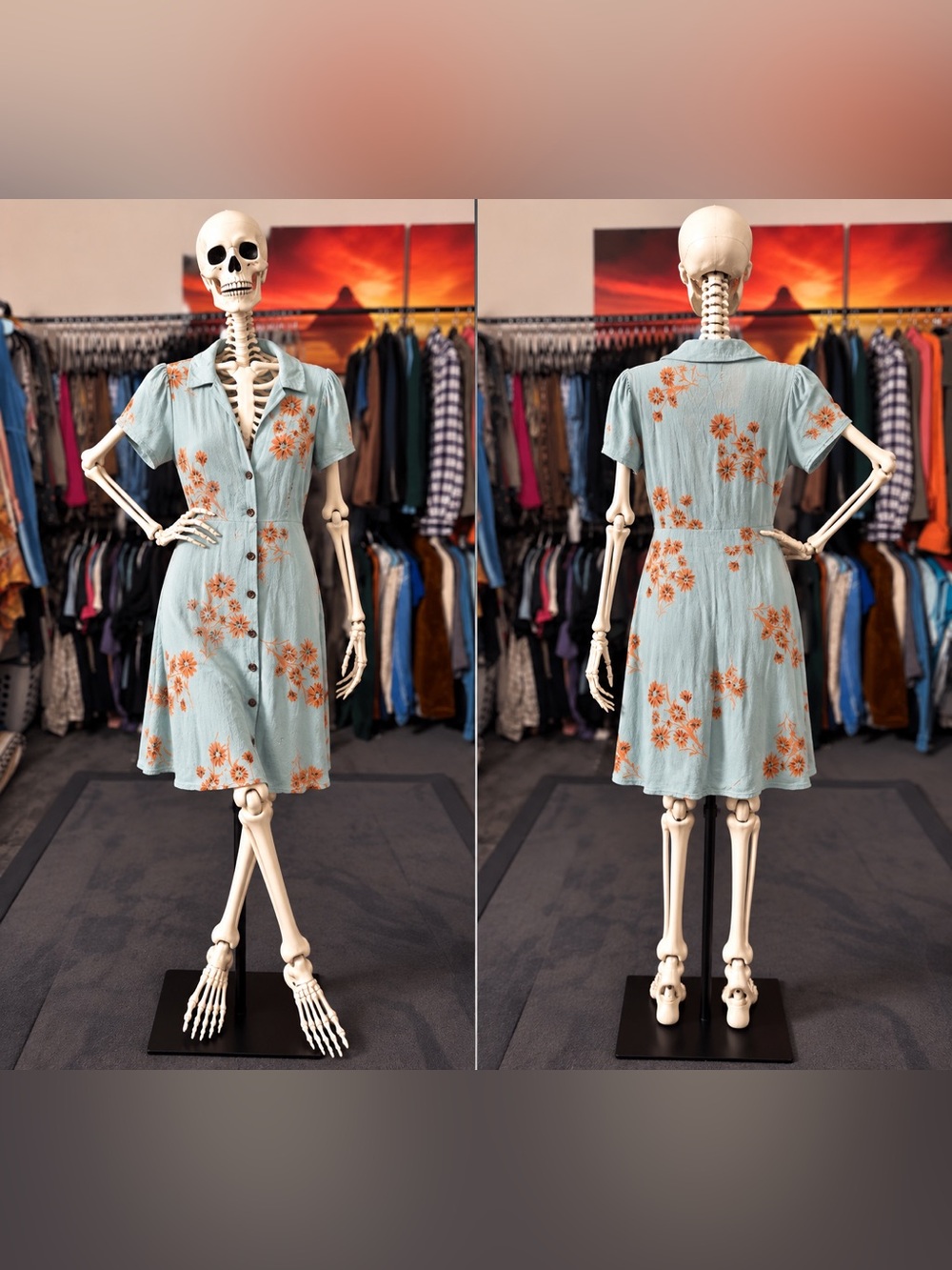 Urban Outfitters Light Blue Floral Button-Front Day Dress